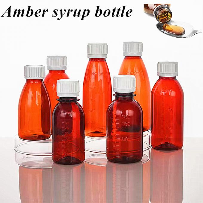 100ml 120ml 150ml DIN28 Plastic Pet Amber Medicine Cough Syrup Bottle for Ropp Cap