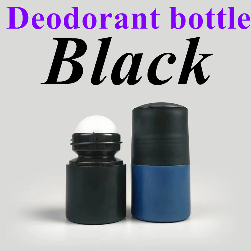 50 ml Bottiglia nera vuota di plastica HDPE a rotoli di plastica a rotoli su deodorante antitraspirante con coperchio nero