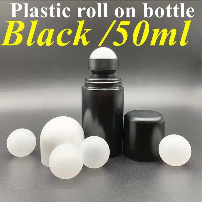 50 ml Bottiglia nera vuota di plastica HDPE a rotoli di plastica a rotoli su deodorante antitraspirante con coperchio nero
