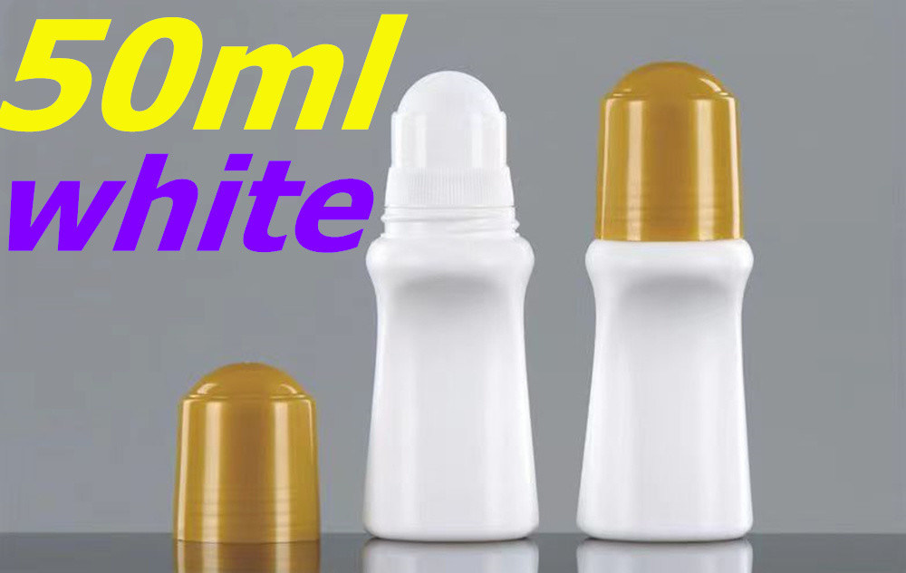 50 ml vuoto di olio essenziale cosmetico di plastica HDPE bottiglia a rulli di deodorante bianco rotolato su bottiglie