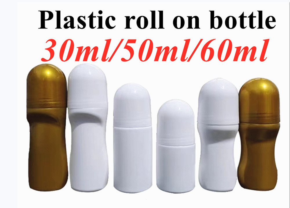 30 ml 50 ml 60 ml Oli essenziali vuoti ricaricabili Perfume rotolo su bottiglia Roller di plastica su bottiglia con palla di plastica