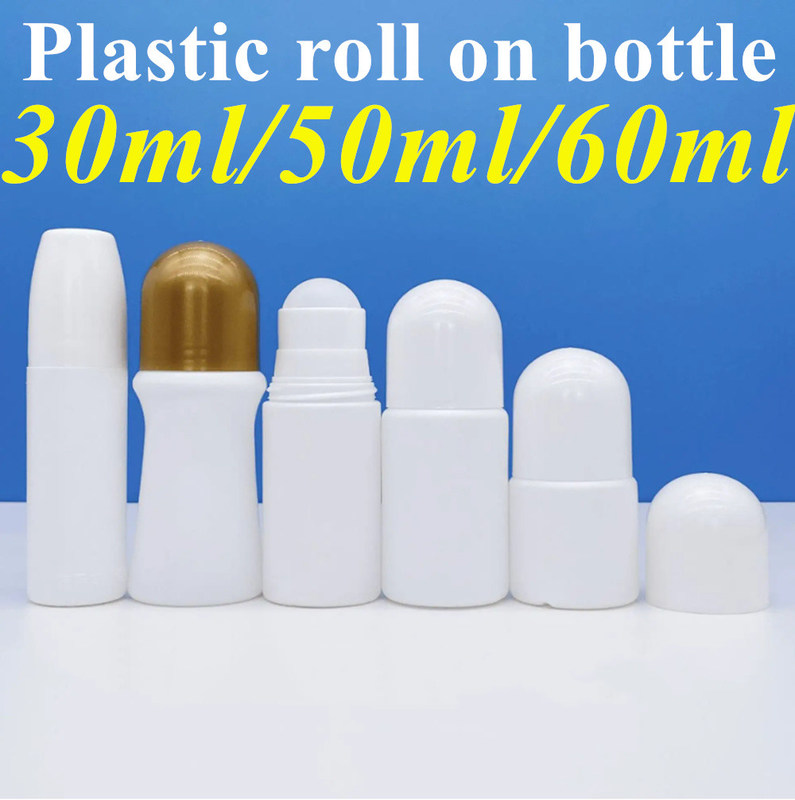 30ml 50ml50ml 60ml Rollo di plastica in HDPE su bottiglie per oli essenziali con sfere a rulli in PP Odore del corpo Contenitore a sfere a rulli
