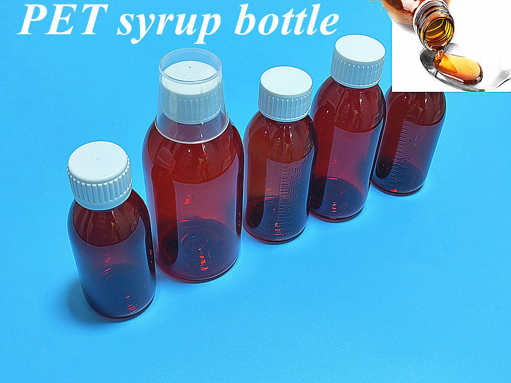 100 ml 120 ml Bottiglia di sciroppo di plastica ambrato liquido con coperchio a vite Bottiglia di plastica di sciroppo di ambrato PET rotondo vuoto