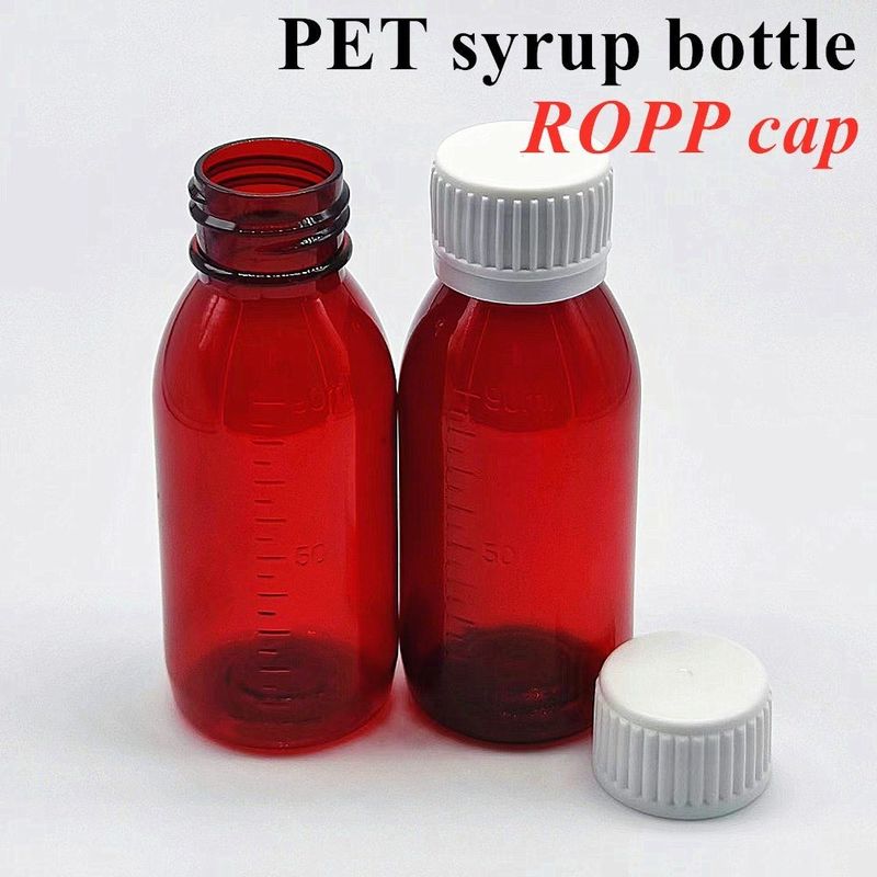 100 ml 120 ml Bottiglia di sciroppo di plastica ambrato liquido con coperchio a vite Bottiglia di plastica di sciroppo di ambrato PET rotondo vuoto