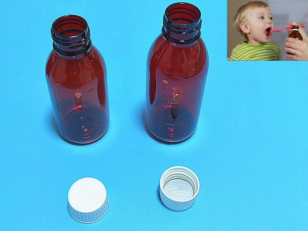 100 ml 120 ml 150 ml DIN28 Plastica PET Marrone per liquidi orali Bottiglia Amber Medicina Sciroppo per la tosse Bottiglia per Ropp Cap