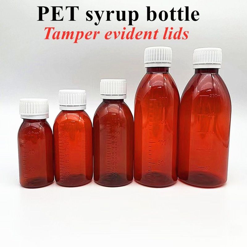 100 ml 120 ml 150 ml DIN28 Plastica PET Marrone per liquidi orali Bottiglia Amber Medicina Sciroppo per la tosse Bottiglia per Ropp Cap