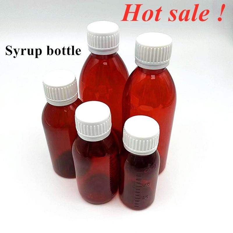 100 ml 120 ml 150 ml DIN28 Plastica PET Marrone per liquidi orali Bottiglia Amber Medicina Sciroppo per la tosse Bottiglia per Ropp Cap