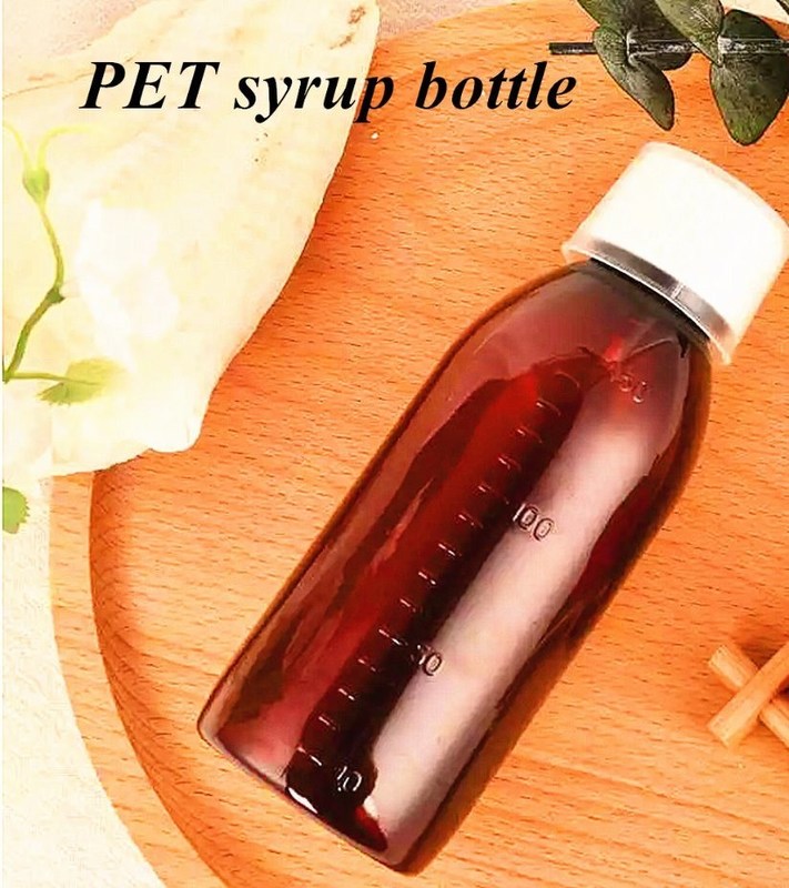 100 ml 250 ml Liquid Medicine Amber PET Cough Syrup Flascia con tazza di misura Flascia di plastica per lo sciroppo per la tosse