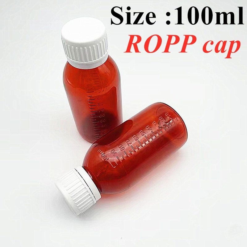 100 ml 250 ml Liquid Medicine Amber PET Cough Syrup Flascia con tazza di misura Flascia di plastica per lo sciroppo per la tosse