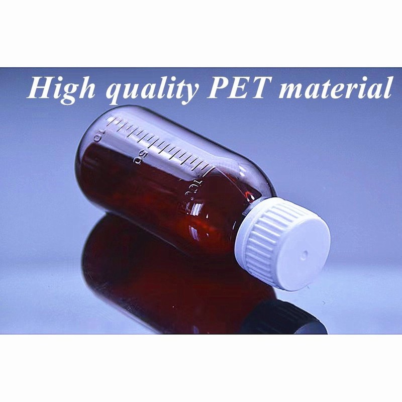 100 ml 250 ml Liquid Medicine Amber PET Cough Syrup Flascia con tazza di misura Flascia di plastica per lo sciroppo per la tosse