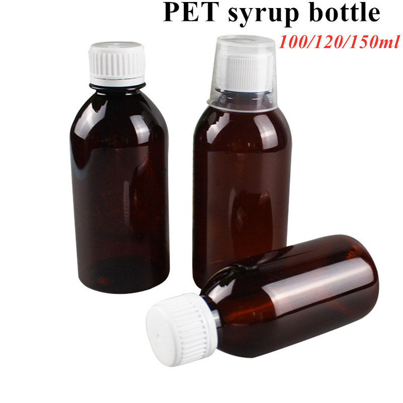 Bottiglie di sciroppo per animali da compagnia marroni da 100 ml a 120 ml con tappo a vite CRC per liquidi orali