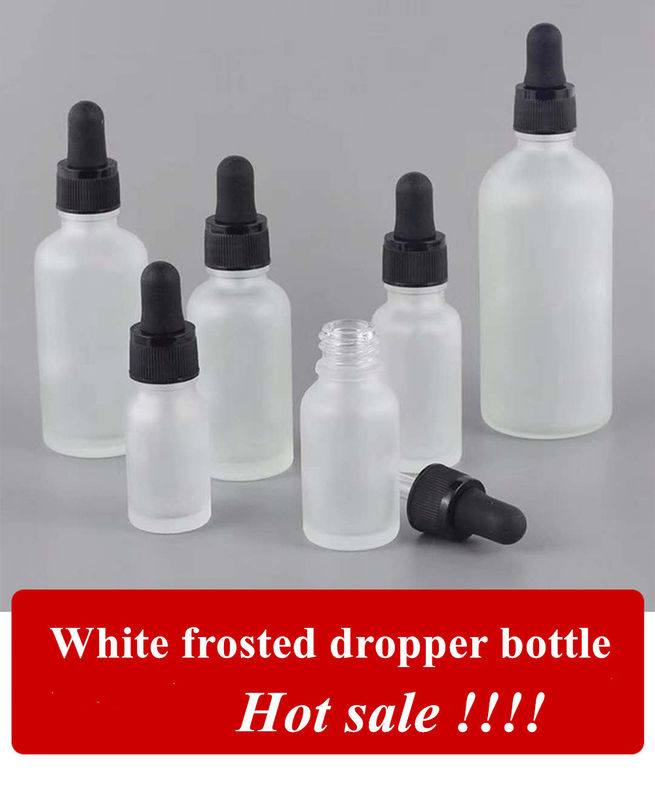 5 ml 10 ml 15 ml 20 ml 30 ml Bottiglia di olio essenziale vuota da 1 oz Bottiglia gocciolante in vetro ghiacciato bianco con tappo gocciolante a anello d' oro