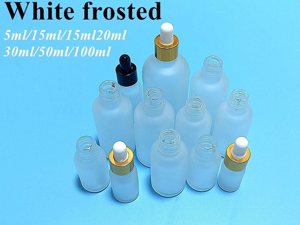 Matte Matte Bianco 20ml 30ml Bottiglia di gocciolante in vetro Sero di vetro Bottiglia di olio essenziale con tappo nero