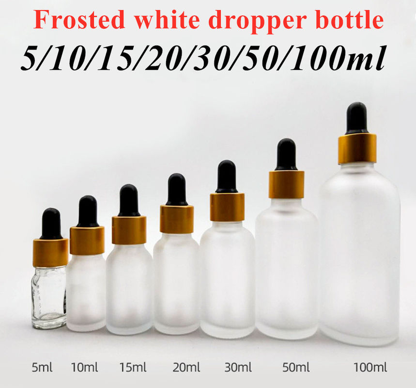 Luxury 1oz 2oz 10ml 15ml 20ml 30ml 50ml Siero circolare vuoto per la cura della pelle olio essenziale occhio bianco bottiglia di vetro ghiacciato