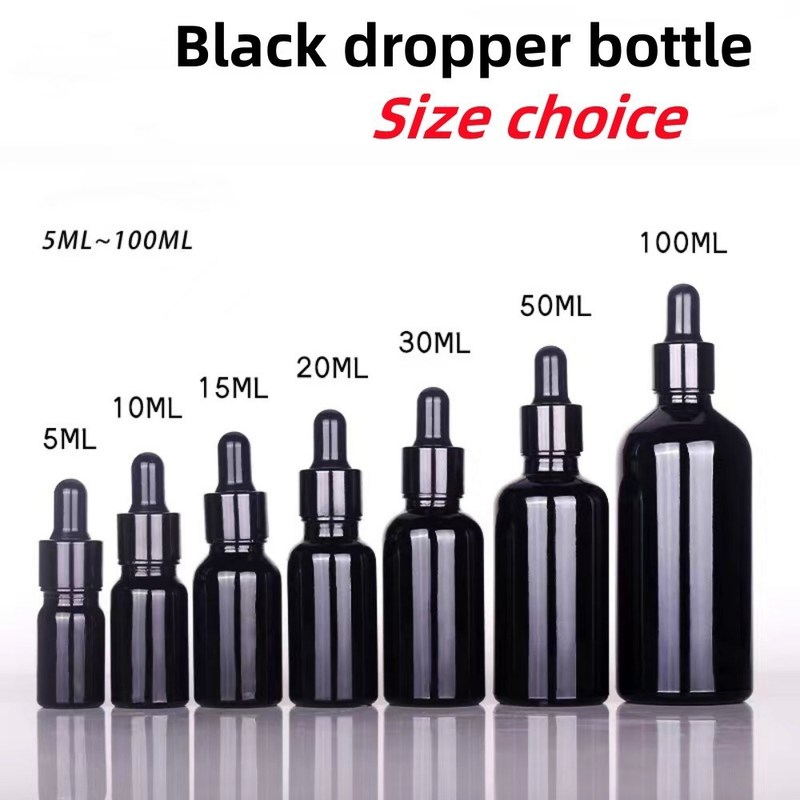 Bottiglie per gocciolante di vetro nero lucido 30 ml 10 ml 15 ml 20 ml 50 ml Gocciolante di vetro vuoto Bottiglia di olio essenziale