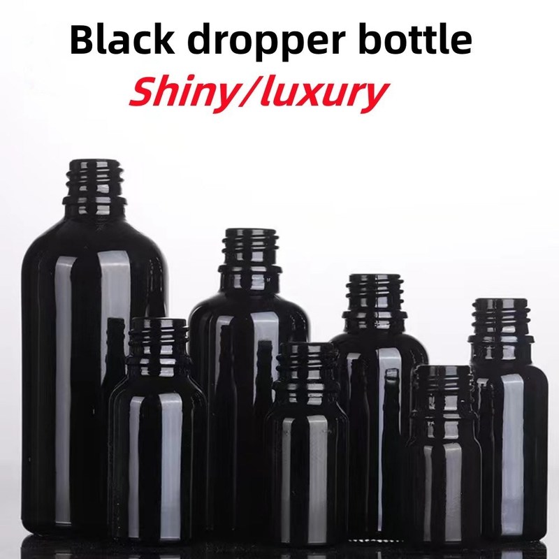 10ml 15ml 20ml 30ml 50ml 100ml Olio essenziale nero lucido Bottiglia di vetro per gocce cosmetiche