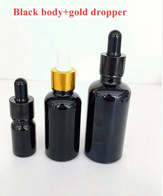 10ml 15ml 20ml 30ml 50ml 100ml Olio essenziale nero lucido Bottiglia di vetro per gocce cosmetiche