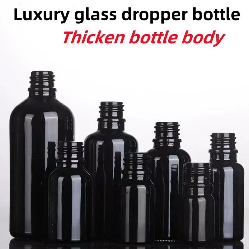 Nero 10, Ml 15ml 20ml 30ml 50ml vuoto rotondo nero lucido Vetro Bottiglia gocciolante per olio essenziale con anello in oro di plastica