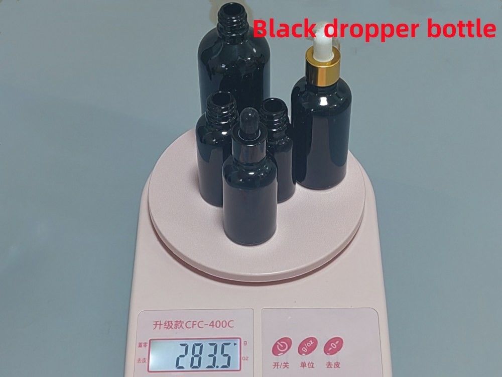Nero 10, Ml 15ml 20ml 30ml 50ml vuoto rotondo nero lucido Vetro Bottiglia gocciolante per olio essenziale con anello in oro di plastica