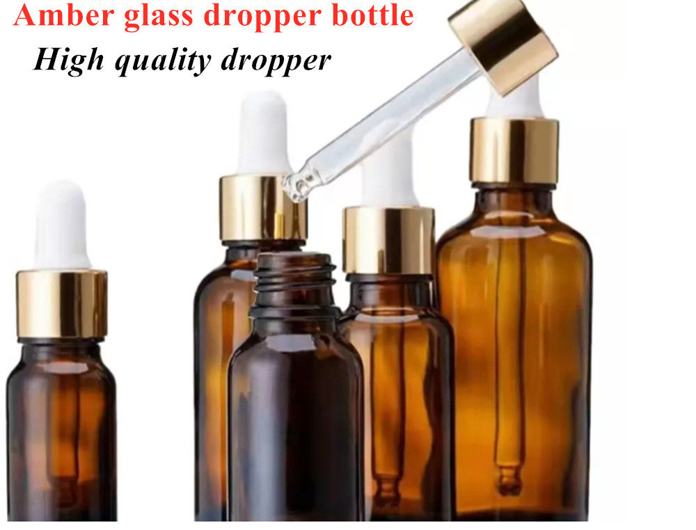 30 ml 50 ml Ambraro Vuoto Rotondo Viaggio Siero portatile per la cura della pelle olio essenziale Bottiglia in vetro con gocciolante a prova di bambino