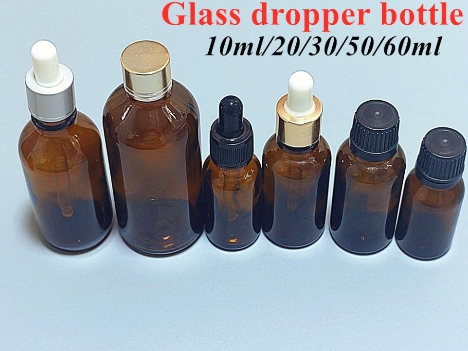 30 ml 50 ml 60 ml 100 ml Olie per capelli Siero Olio per barba Ambrone Marrone vuoto olio essenziale rotondo Bottiglia di goccia di vetro