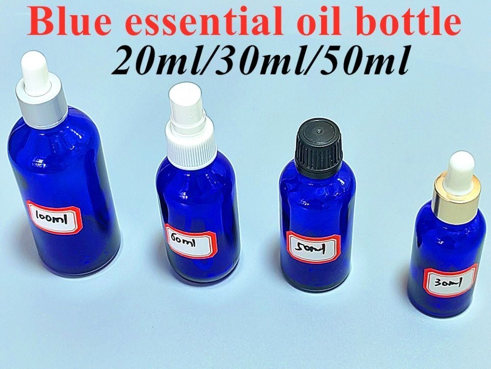 Bicchiere di vetro per cosmetici Bollino per gocce di siero blu 20 ml 30 ml 50 ml Bollino di vetro per olio essenziale di lusso con goccia