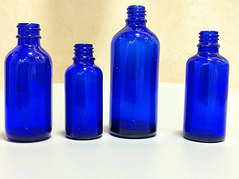 30 ml 50 ml 60 ml Bottiglia cosmetica vuota rotonda piccola Blu trasparente olio essenziale Vetro gocciolante Bottiglia vetro