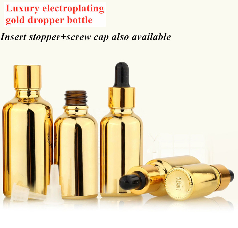 20 ml 30 ml 50 ml Vuoto Riutilizzabile Elettrolizzante Oro Cosmetico Serumo di imballaggio Olio essenziale per la cura della pelle Bottiglia gocciolante in vetro