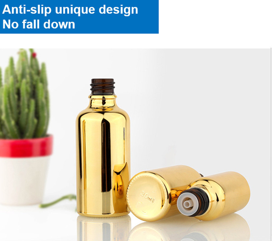 20 ml 30 ml 50 ml Vuoto Riutilizzabile Elettrolizzante Oro Cosmetico Serumo di imballaggio Olio essenziale per la cura della pelle Bottiglia gocciolante in vetro