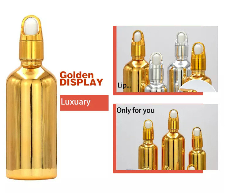 10ml 20ml 30ml 50ml Olio elettrolizzato Bottiglia di olio essenziale Oro piccolo Bottiglia di oro Cosmetici Bottiglia gocciolante di vetro