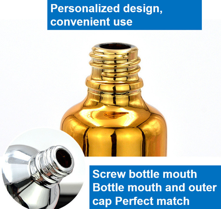 10ml 20ml 30ml 50ml Olio elettrolizzato Bottiglia di olio essenziale Oro piccolo Bottiglia di oro Cosmetici Bottiglia gocciolante di vetro