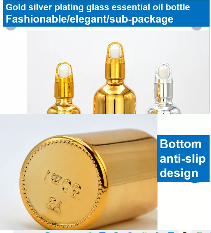 10ml 20ml 30ml 50ml Olio elettrolizzato Bottiglia di olio essenziale Oro piccolo Bottiglia di oro Cosmetici Bottiglia gocciolante di vetro