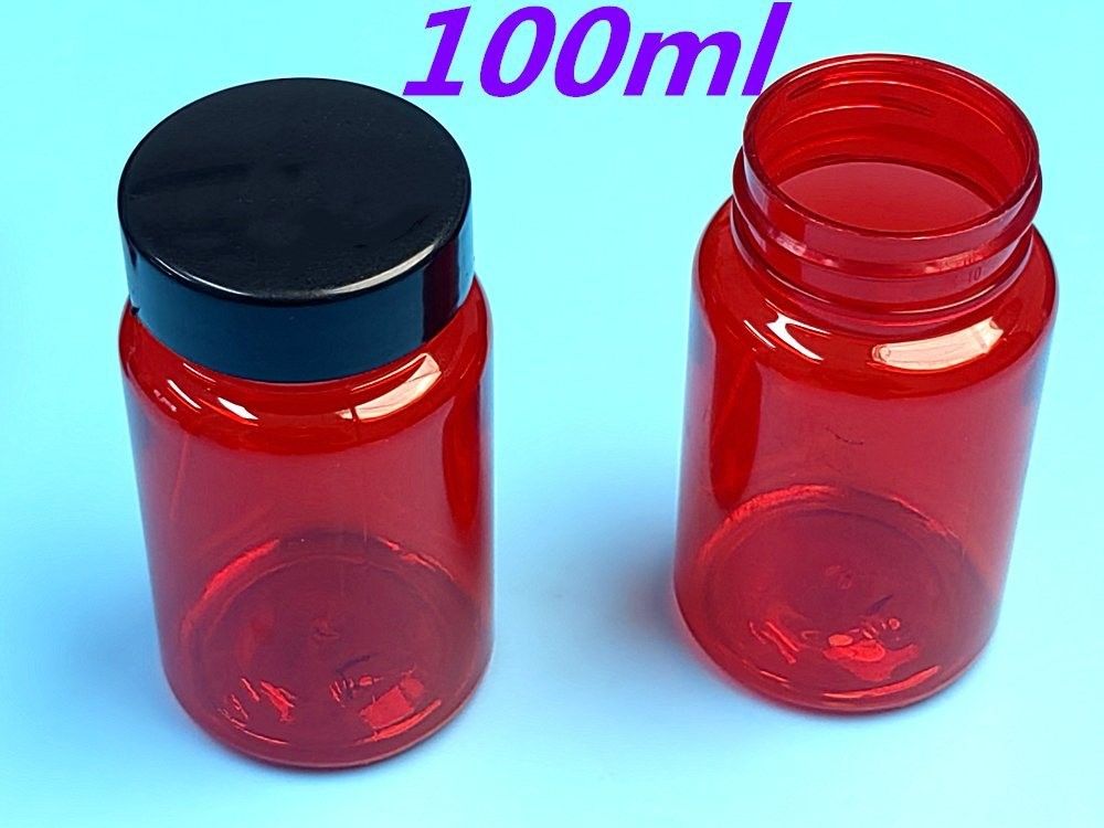 100 ml Rosso Bottiglie di pillole di plastica in PET a basso MOQ Vuota Bottella di pillole di vitamine in plastica personalizzata con tappo a vite Flip Top Cap