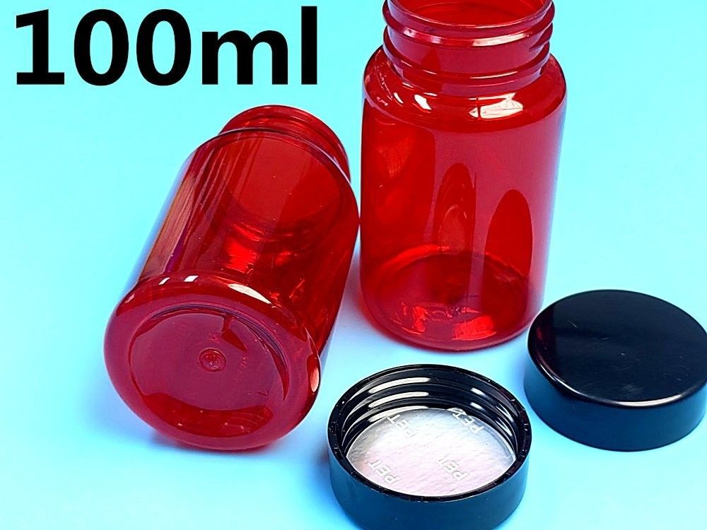 100 ml Rosso Bottiglie di pillole di plastica in PET a basso MOQ Vuota Bottella di pillole di vitamine in plastica personalizzata con tappo a vite Flip Top Cap