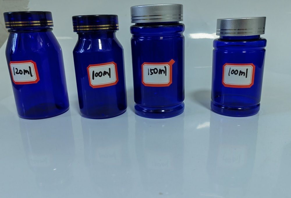 100cc 120cc 150cc Bottiglia di plastica per pillole Capsule Trasparente Blu Pet Riempievole Bottiglia di plastica solida per farmaci