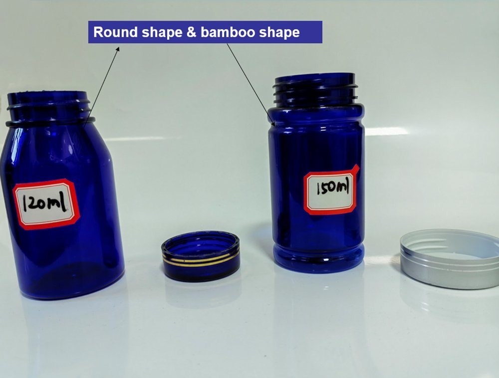 100cc 120cc 150cc Bottiglia di plastica per pillole Capsule Trasparente Blu Pet Riempievole Bottiglia di plastica solida per farmaci