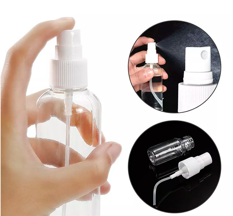 Dimensioni da viaggio portabile Bottiglia di spruzzo di PET vuota di plastica con alcol Disinfettante per mani Pompa di spruzzo bianco Bottiglia di spruzzo di plastica corpo