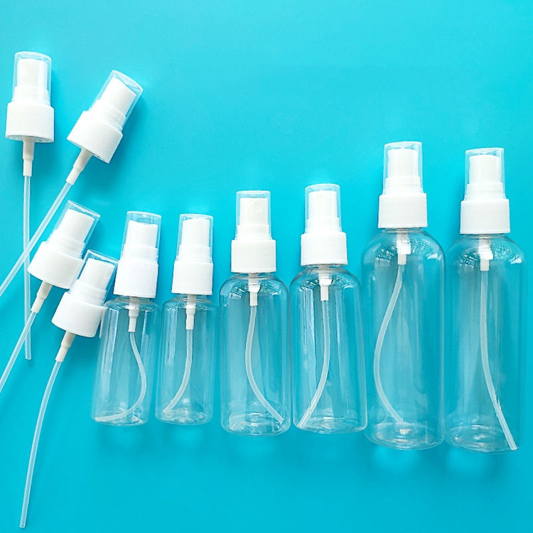 Dimensioni da viaggio portabile Bottiglia di spruzzo di PET vuota di plastica con alcol Disinfettante per mani Pompa di spruzzo bianco Bottiglia di spruzzo di plastica corpo