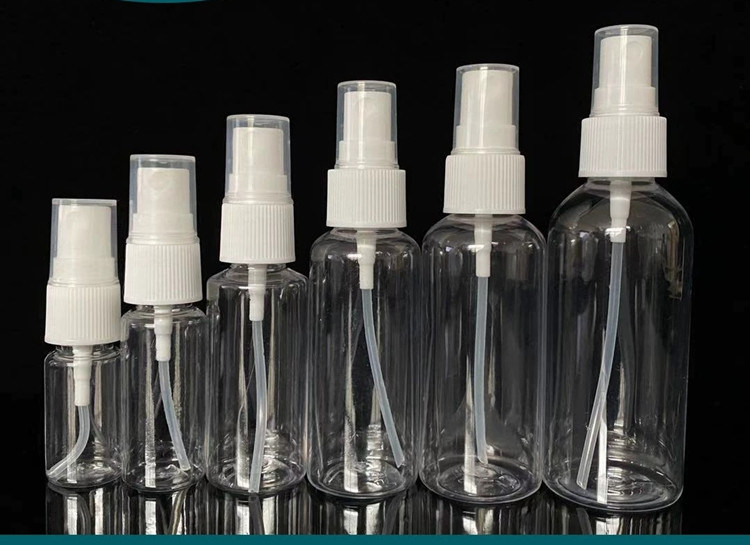 50ml 60ml 100ml PET trasparente rotondo personalizzare riempitibile disinfettante per mani rotondo riempire cosmetici PET bottiglia spray di plastica