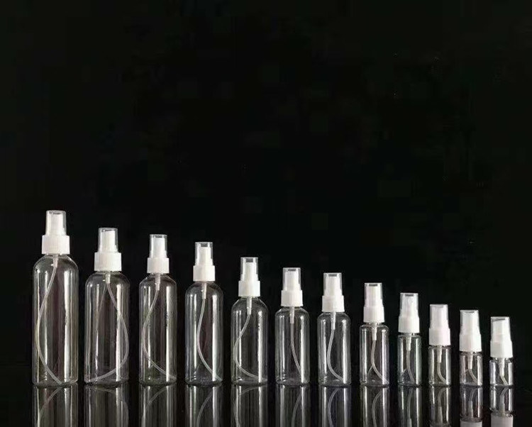 50ml 60ml 100ml PET trasparente rotondo personalizzare riempitibile disinfettante per mani rotondo riempire cosmetici PET bottiglia spray di plastica