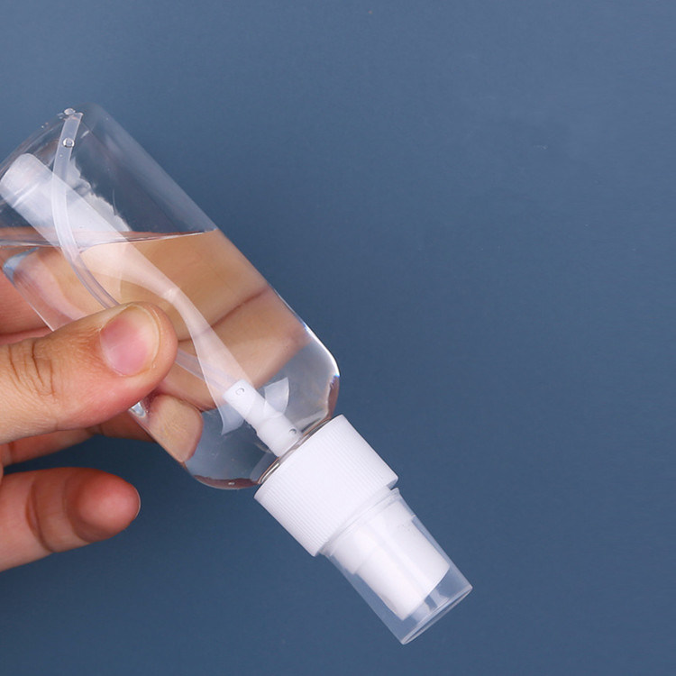 50 ml portabile di viaggio mini tasca trasparente lozione disinfettante alcol trasparente flato rotondo PET bottiglia spray di plastica