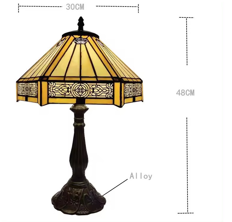 30cm Studio esagonale Retro Caldo Camera da letto Casa Lampada decorativa artigianale Arte colorata Vetro turco Lampada da tavolo di lusso