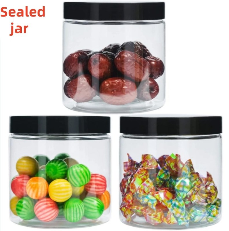 Food-Grade PET Transparent Sealed Jar with Lid Sealing Gasket , Moisture-Proof Biscuit Storage Plastic Jar