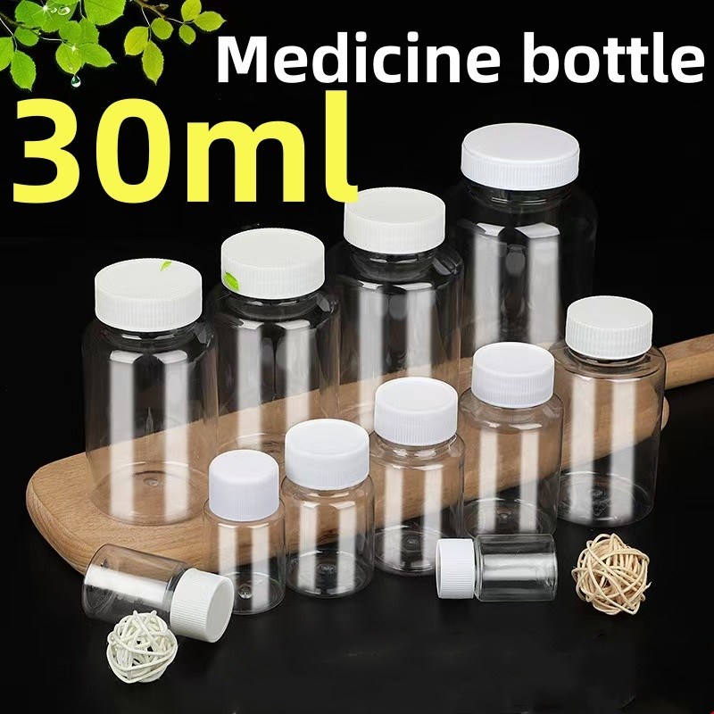 30ml PET Plastic Pill Tablet Medicine Bottle with Transparent Clear Design and Screw Cap